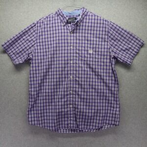 Chaps Shirt Mens XL Easy Care Casual Pocket Button Up Purple Plaid Short Sleeve